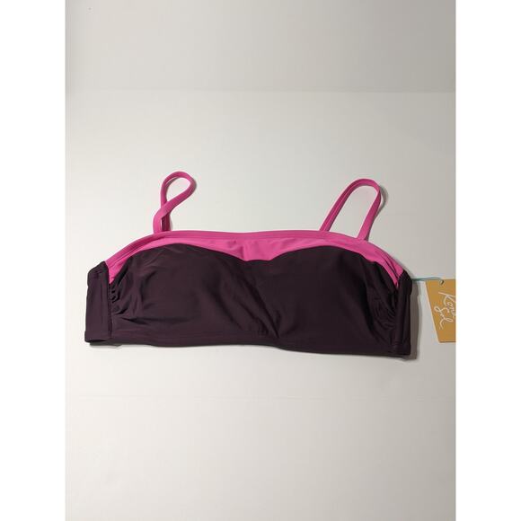 Kona Sol Bikini Top Colorblock Pink Burgundy Bandeau D/DD Swimsuit Beach Pool - Picture 1 of 11